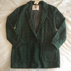 NWT Anthropologie Cartonnier Oversized Green Houndstooth Blazer Size M